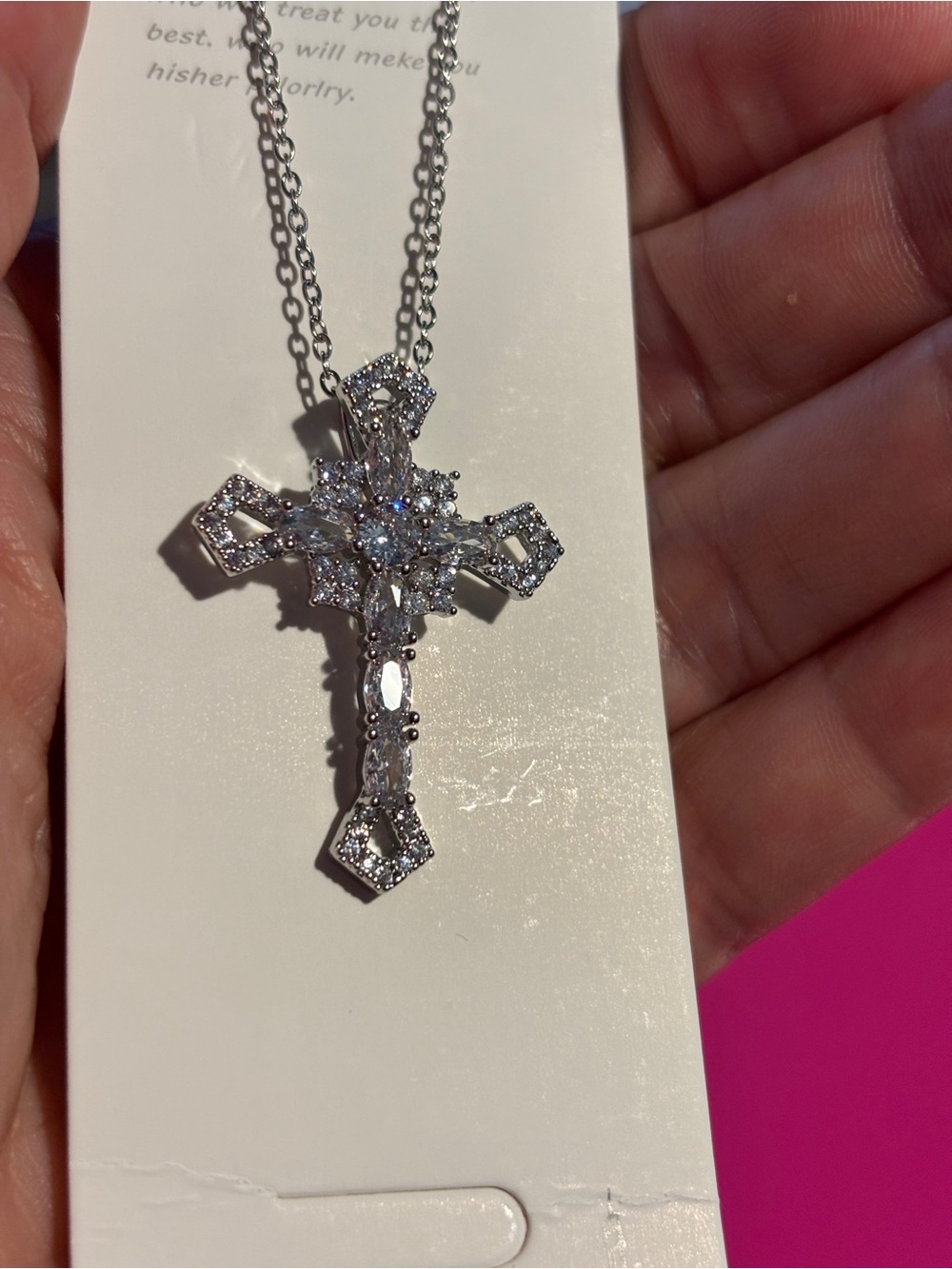 Sparkling Crystal Cross Pendant Necklace - Silver Tone